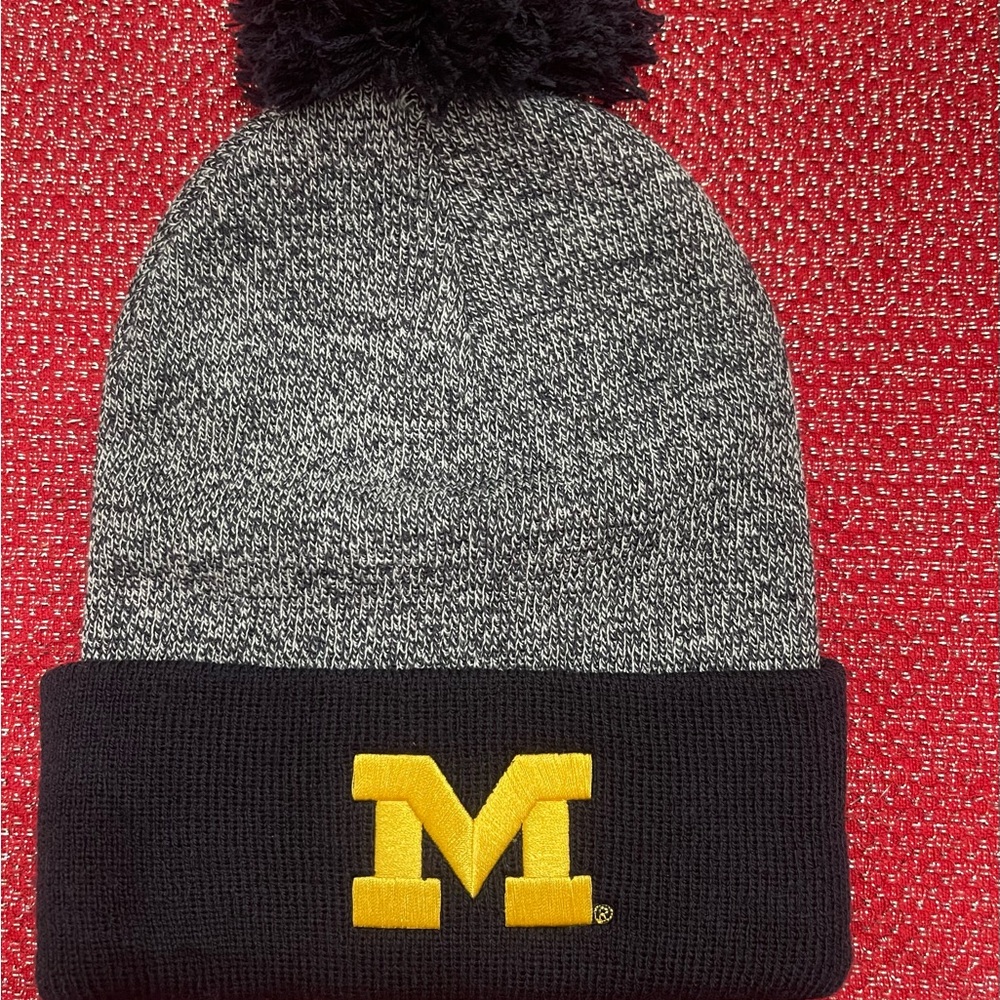 Gray and Black Knit Beanie with Michigan Logo